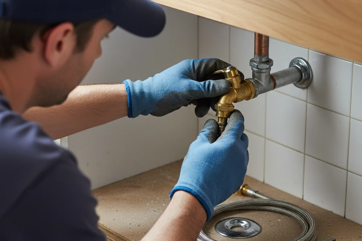 Shutoff valve and fitting work during Burst Pipe Repair in Springtown